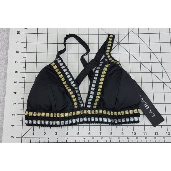 NWT La Blanca 4 Metallic Ribbon-stitch Black Bikini Top Swimsuit #86609 - Picture 4 of 4